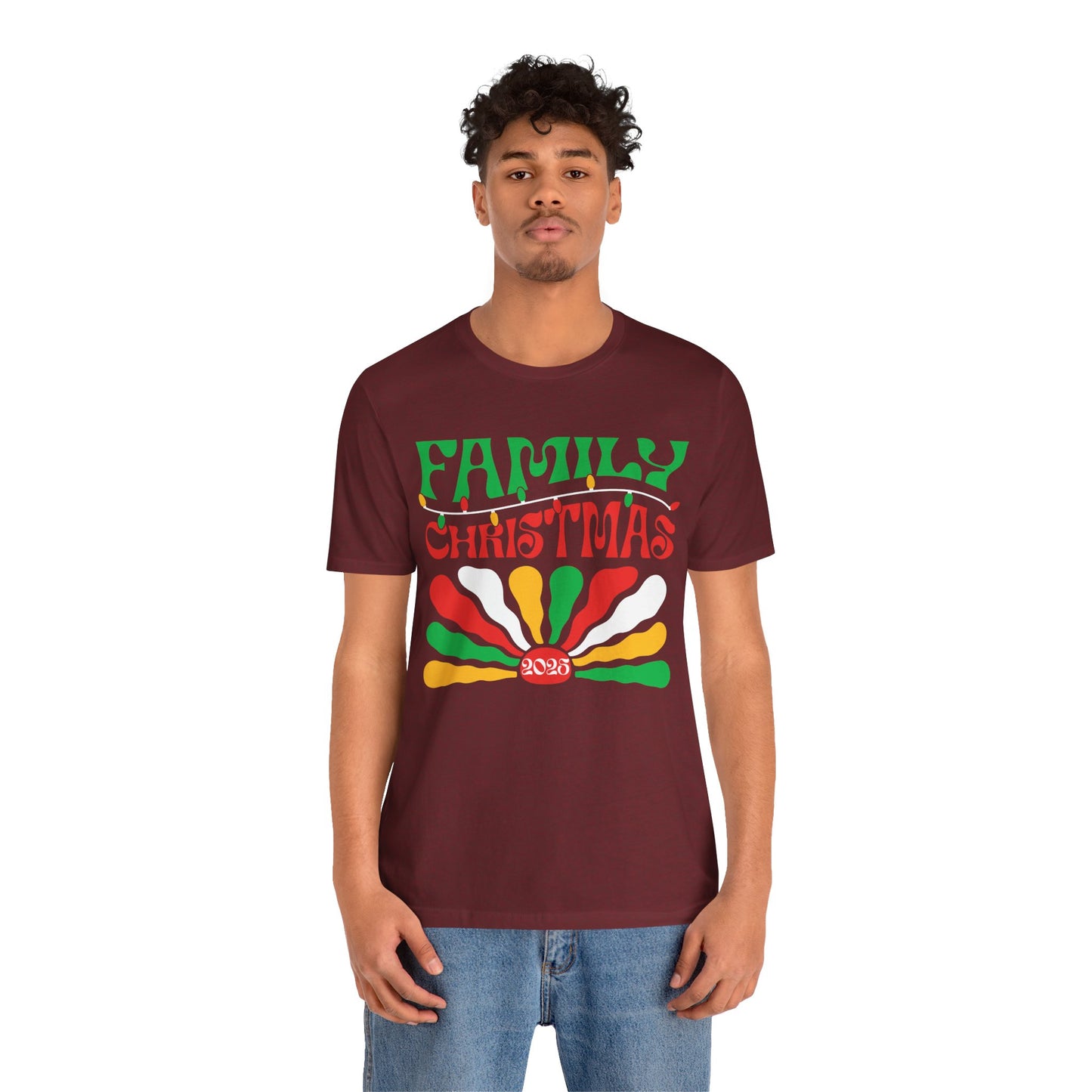 Family Christmas 2025 Shirt – Retro Groovy Matching Holiday Sunburst Tee