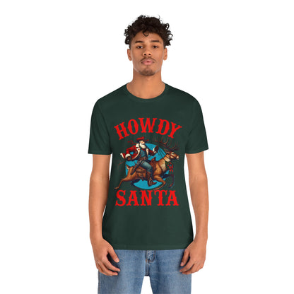 Howdy Santa Shirt – Funny Western Cowboy Riding Reindeer Christmas Rodeo Tee