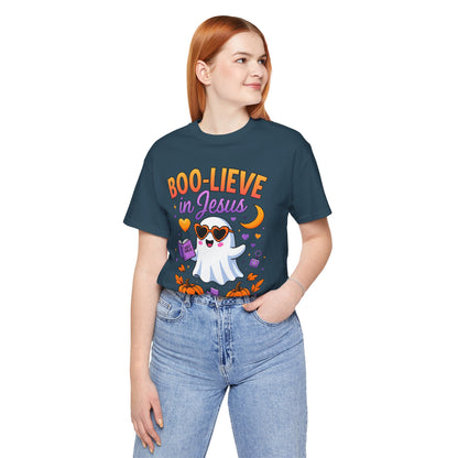 Boo-lieve in Jesus Shirt – Pastel Ghost Funny Christian Halloween Faith Tee