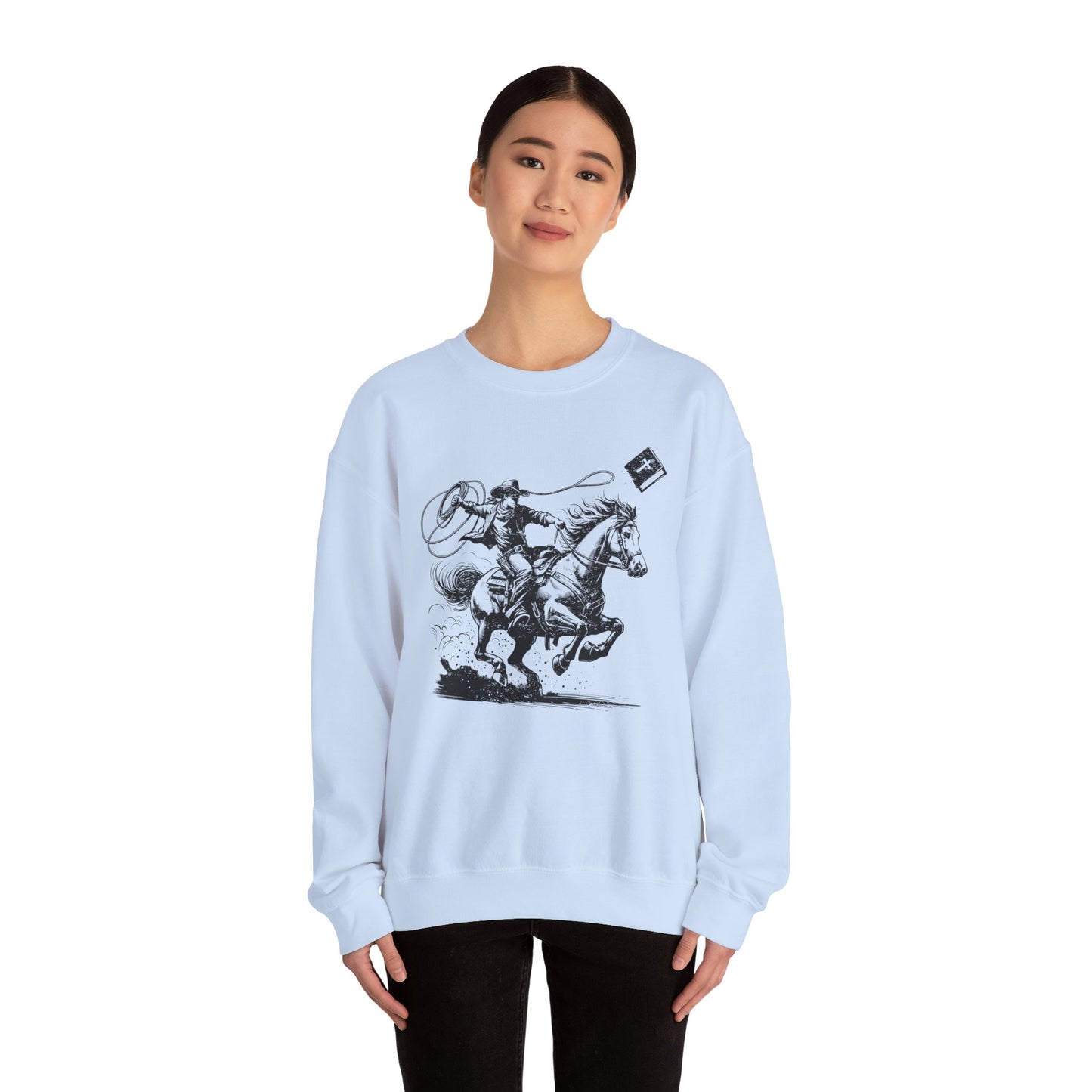 Retro Cowboy Riding Horse Sweatshirt – Christian Scripture Western Rodeo Pullover