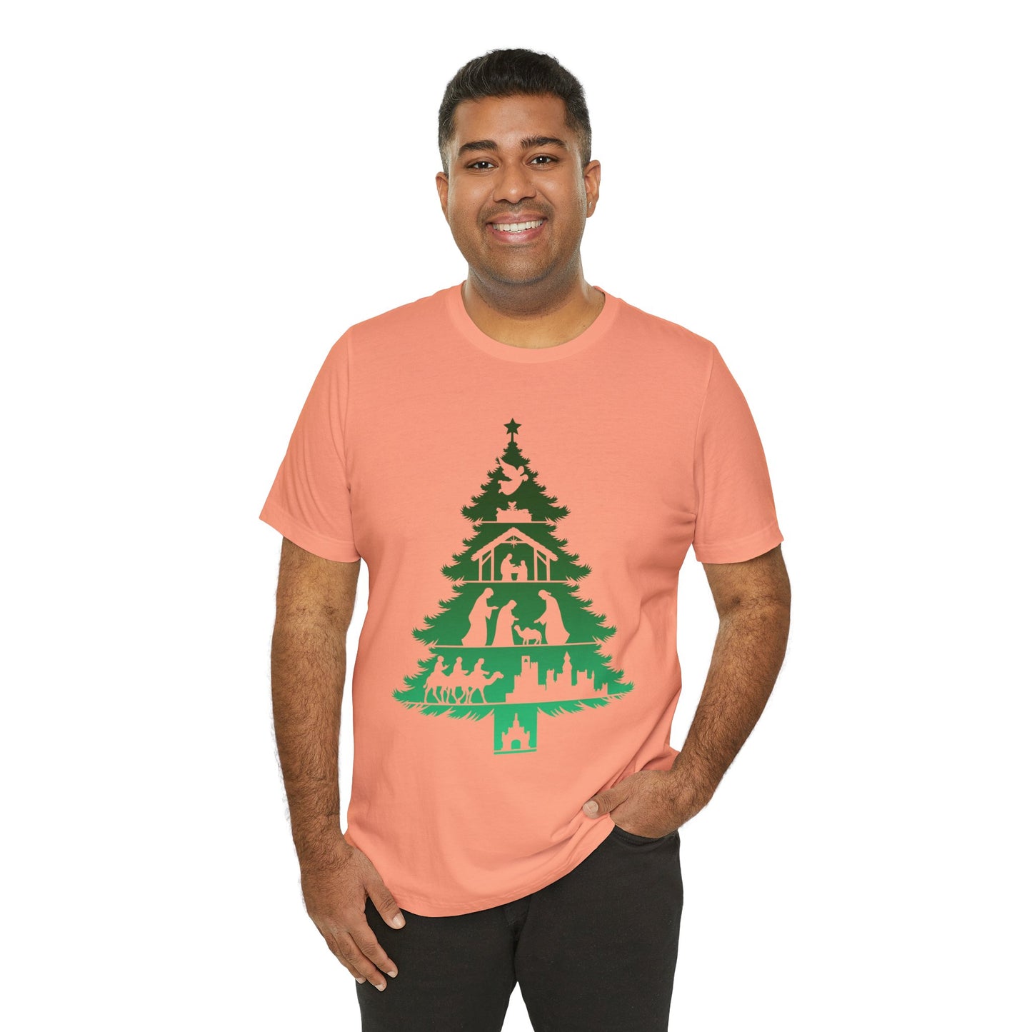 Nativity Christmas Tree Shirt – Christian Faith Holiday Pajama Top Tee