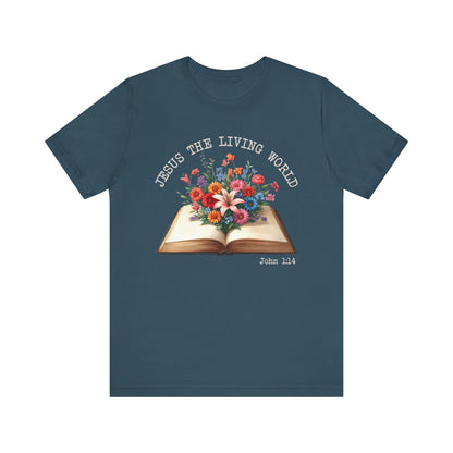 Jesus the Living Word Shirt – Christian Flower Bible Verse Book Lover Tee