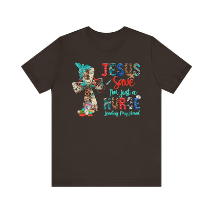 Jesus Save I’m Just a Nurse Shirt – Christian Leopard Print Western Faith Nurse Tee