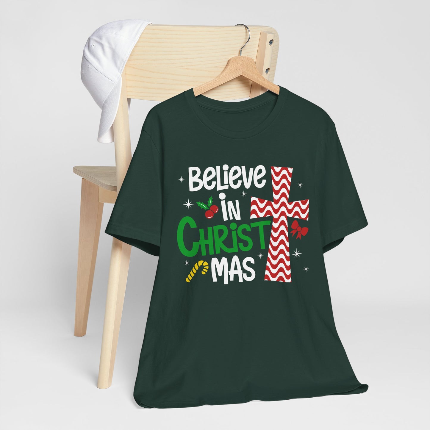 Believe in Christ Christmas Shirt – Christian Faith Jesus Cross Holiday Tee