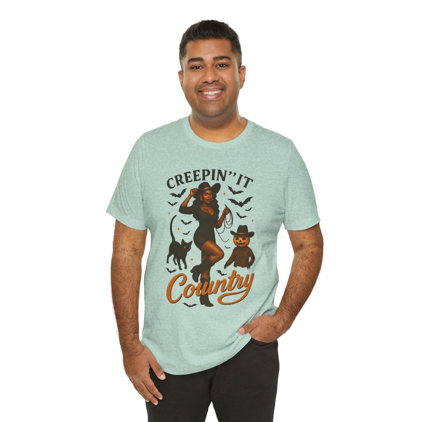 Creepin’ It Country Shirt – Spooky Cowgirl Pumpkin Western Halloween Tee