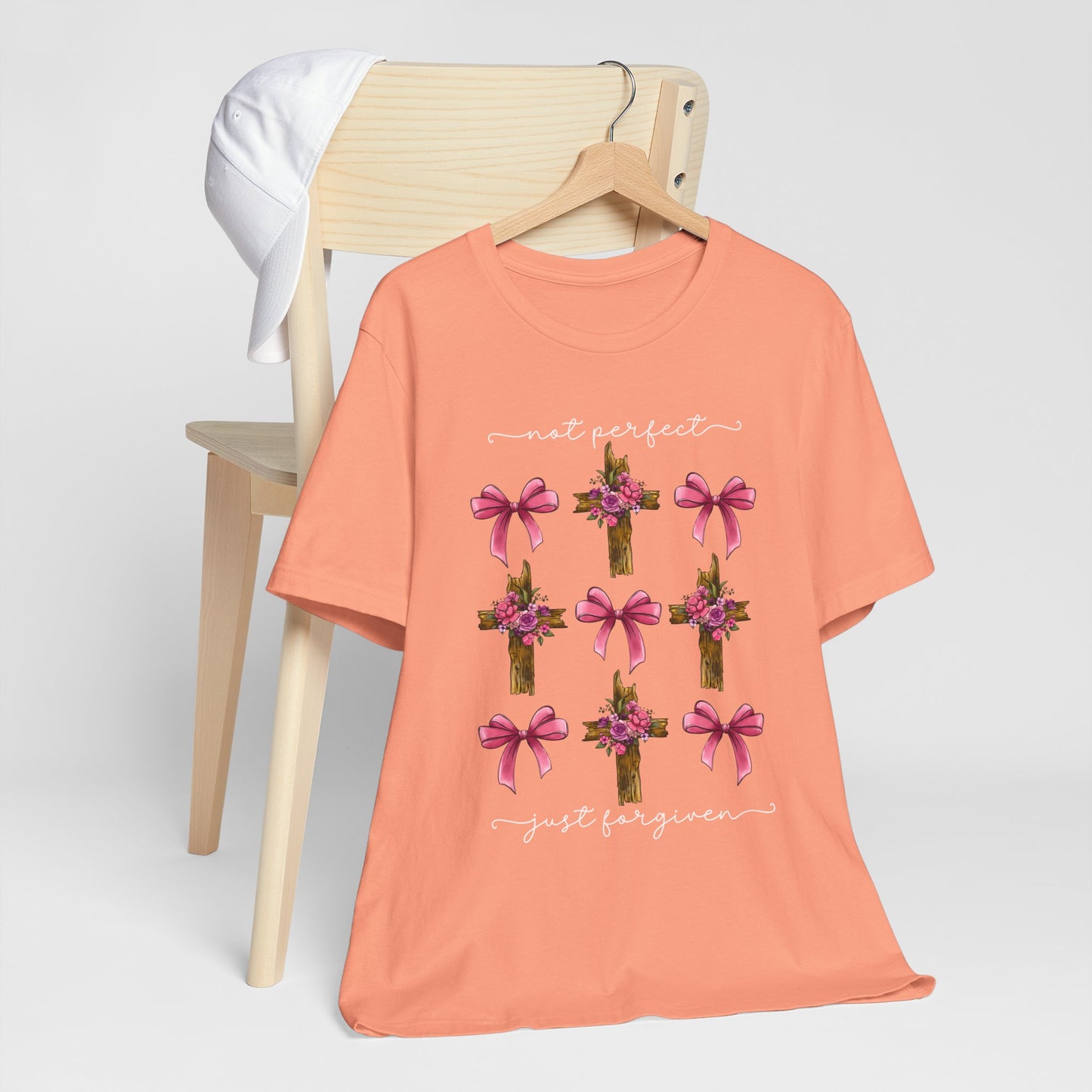 Not Perfect Just Given Shirt – Christian Coquette Bow Cross Faith Tee