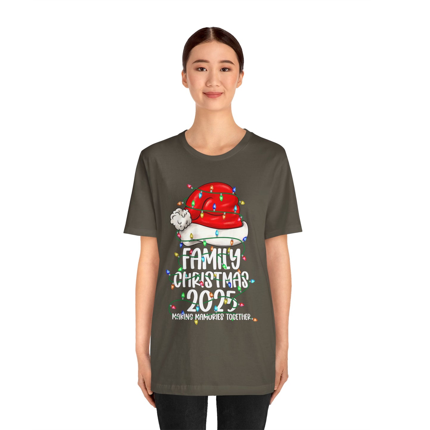 Family Christmas 2025 Shirt – Santa Hat & String Lights Matching Holiday Tee