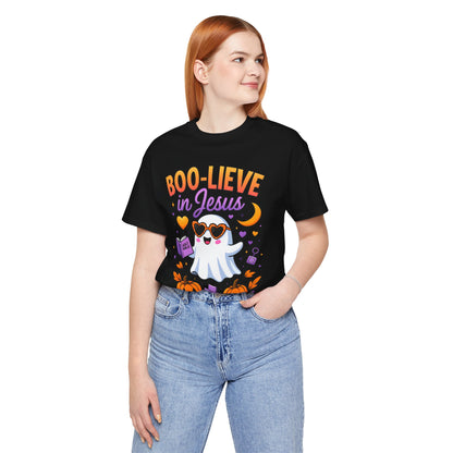 Boo-lieve in Jesus Shirt – Pastel Ghost Funny Christian Halloween Faith Tee