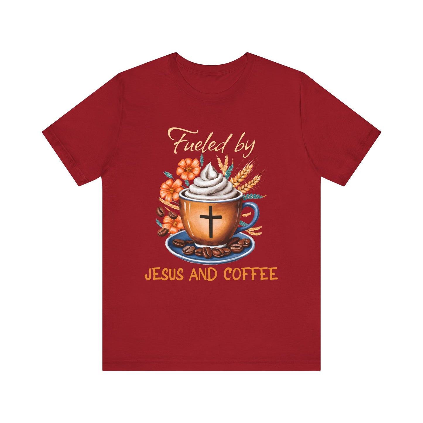 Fueled by Jesus & Coffee Shirt – Christian Faith God Cross Cup Tee
