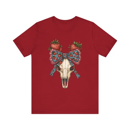 Retro Strawberry Cow Skull Shirt – Western Coquette Summer Vibes Tee