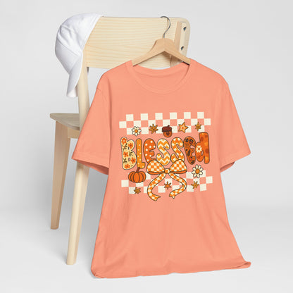 Blessed Checkerboard Pumpkin Shirt – Christian Thankful Fall Thanksgiving Tee