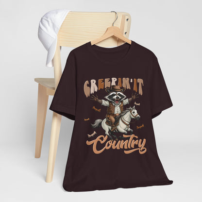 Creepin It Country Creepy Raccoon Halloween Horse Ride Howdy T-Shirt