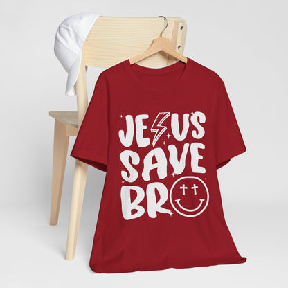 Jesus Saves Bro Shirt – Funny Retro Christian Cross Christmas Faith Tee