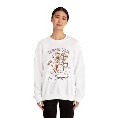 Blessed with a Cowgirl Sweatshirt – Retro Christian Western Rodeo Pullover