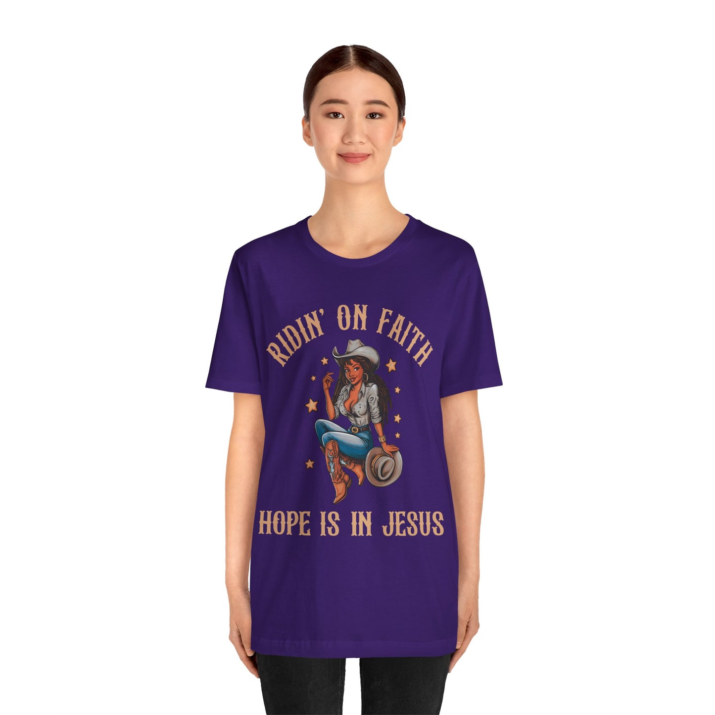 Ridin’ On Faith Cowgirl Shirt – Black Christian Western Jesus Tee