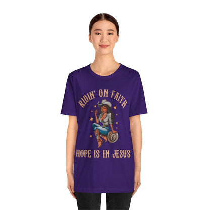 Ridin’ On Faith Cowgirl Shirt – Black Christian Western Jesus Tee
