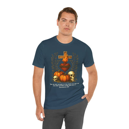 Sacred Heart Halloween Shirt – Jesus Skulls Pumpkins Christian Cross Tee