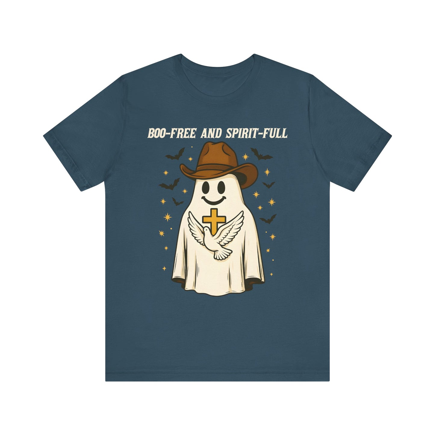Boo Free and Spirit Full Shirt – Christian Ghost Cowboy Halloween Faith Tee