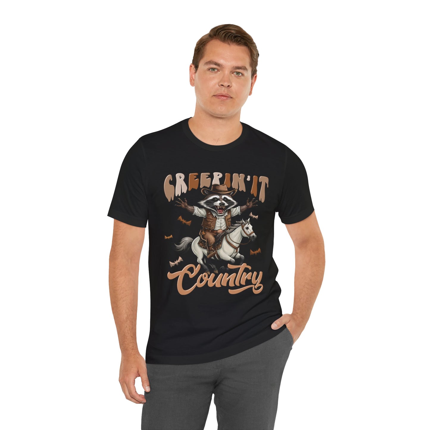 Creepin It Country Creepy Raccoon Halloween Horse Ride Howdy T-Shirt
