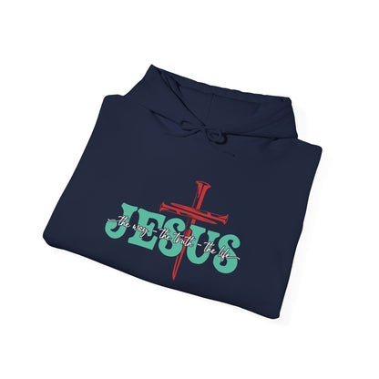 The Way Truth Life Christ Jesus Cross Nails Christian Bible Hoodie