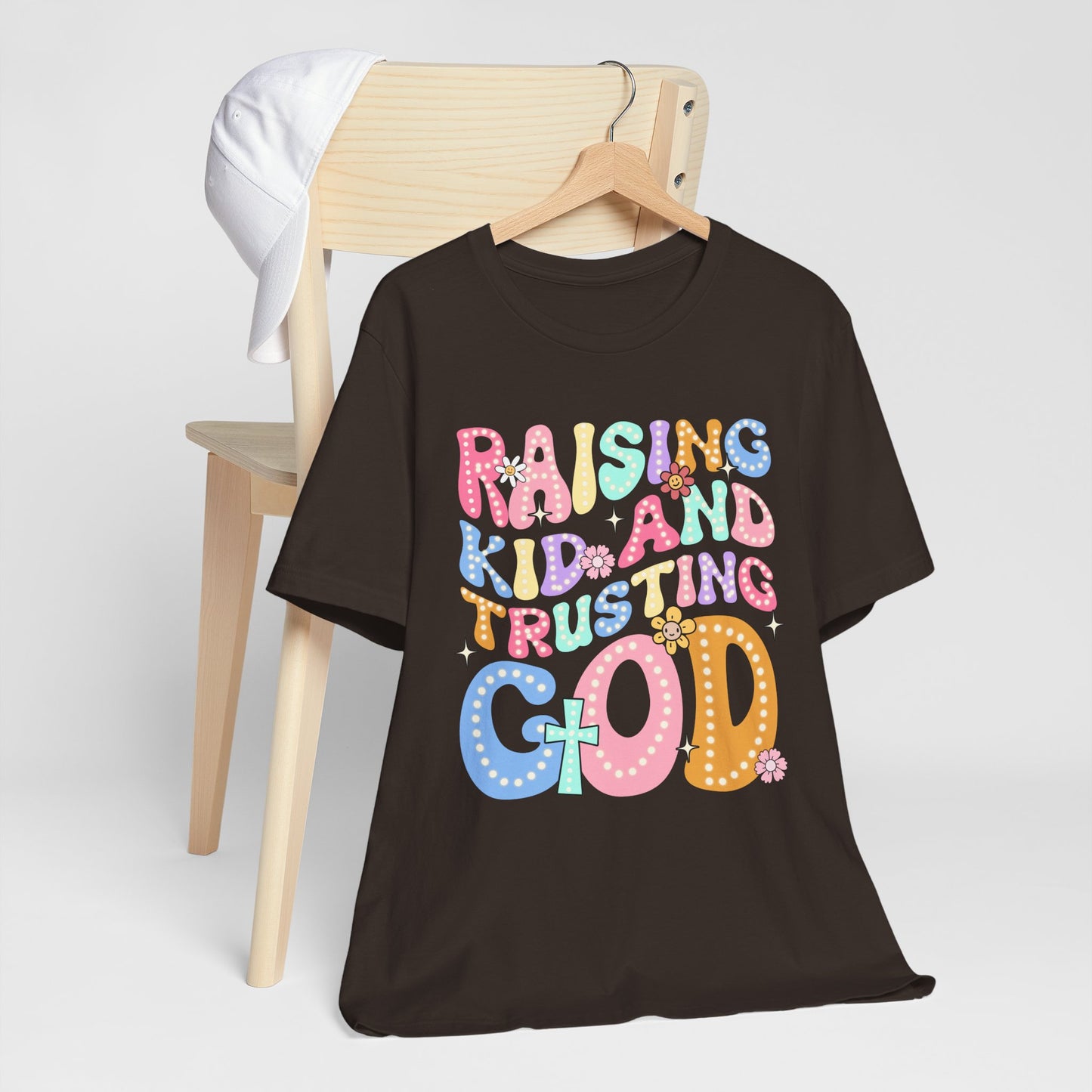 Raising Kids and Trusting God Shirt – Groovy Christian Faith-Fueled Mama Tee