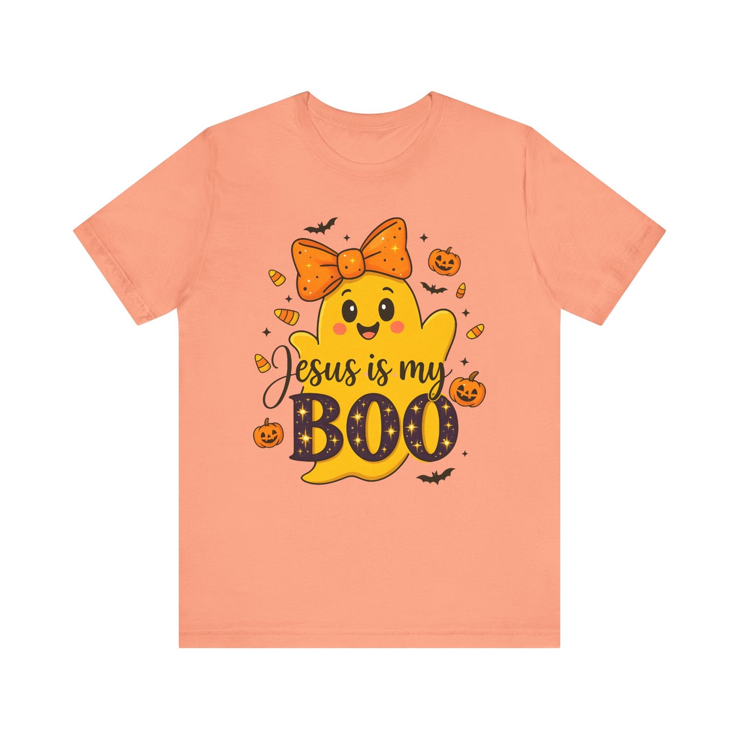 Jesus Is My Boo Shirt – Cute Christian Ghost with Bow Halloween Faith Tee