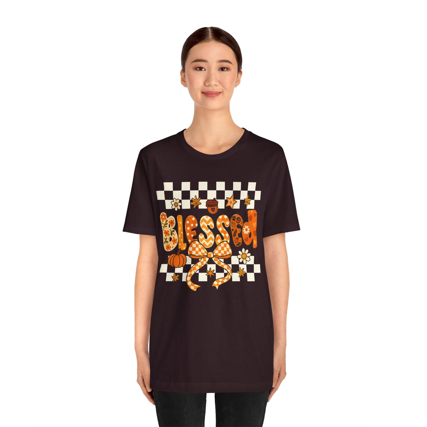 Blessed Checkerboard Pumpkin Shirt – Christian Thankful Fall Thanksgiving Tee