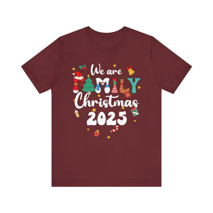 We Are Family Christmas 2025 Shirt – Groovy Snowman & Xmas Tree Matching Tee