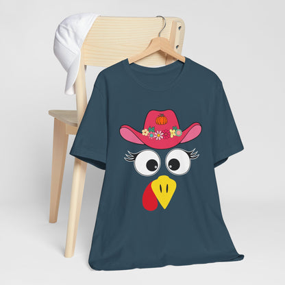 Thanksgiving Matching Couples Shirt Funny Turkey Face Cowboy Cowgirl Tee