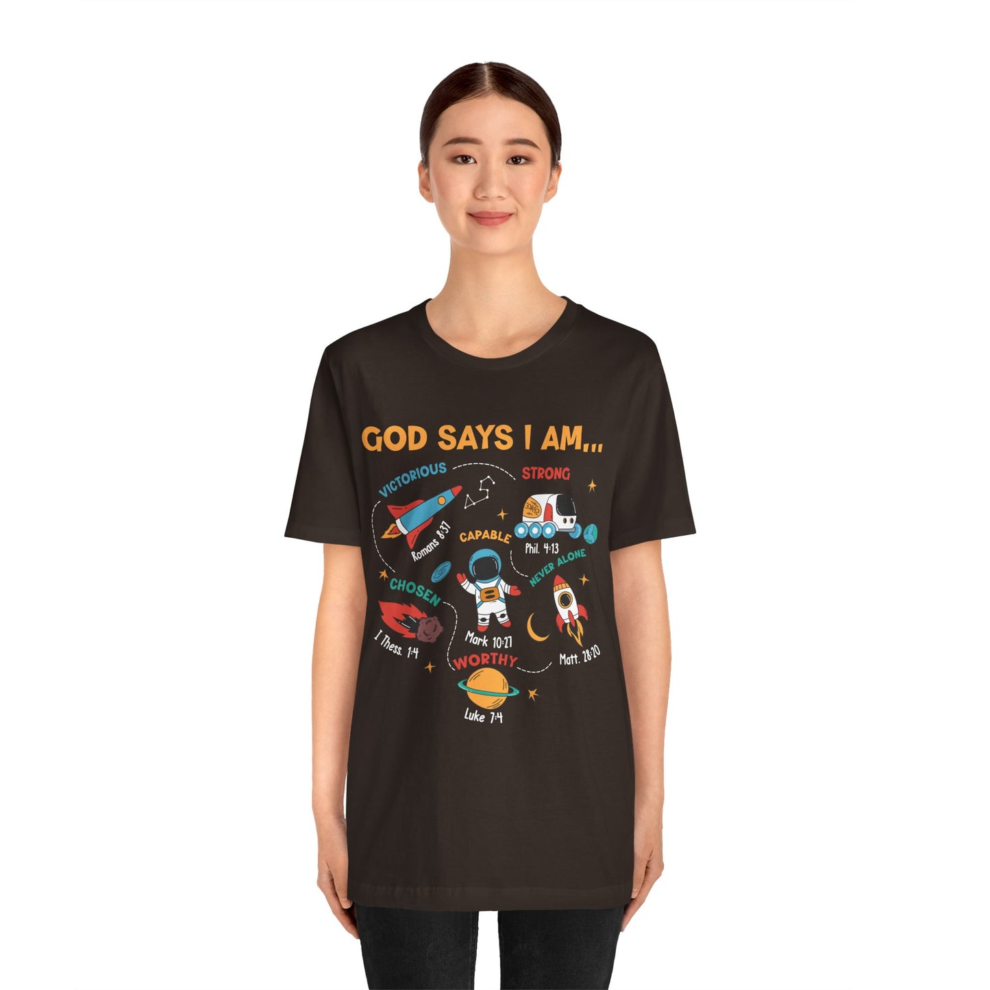 God Says I Am Kids Shirt – Christian Astronaut Space Galaxy Bible Affirmation Tee