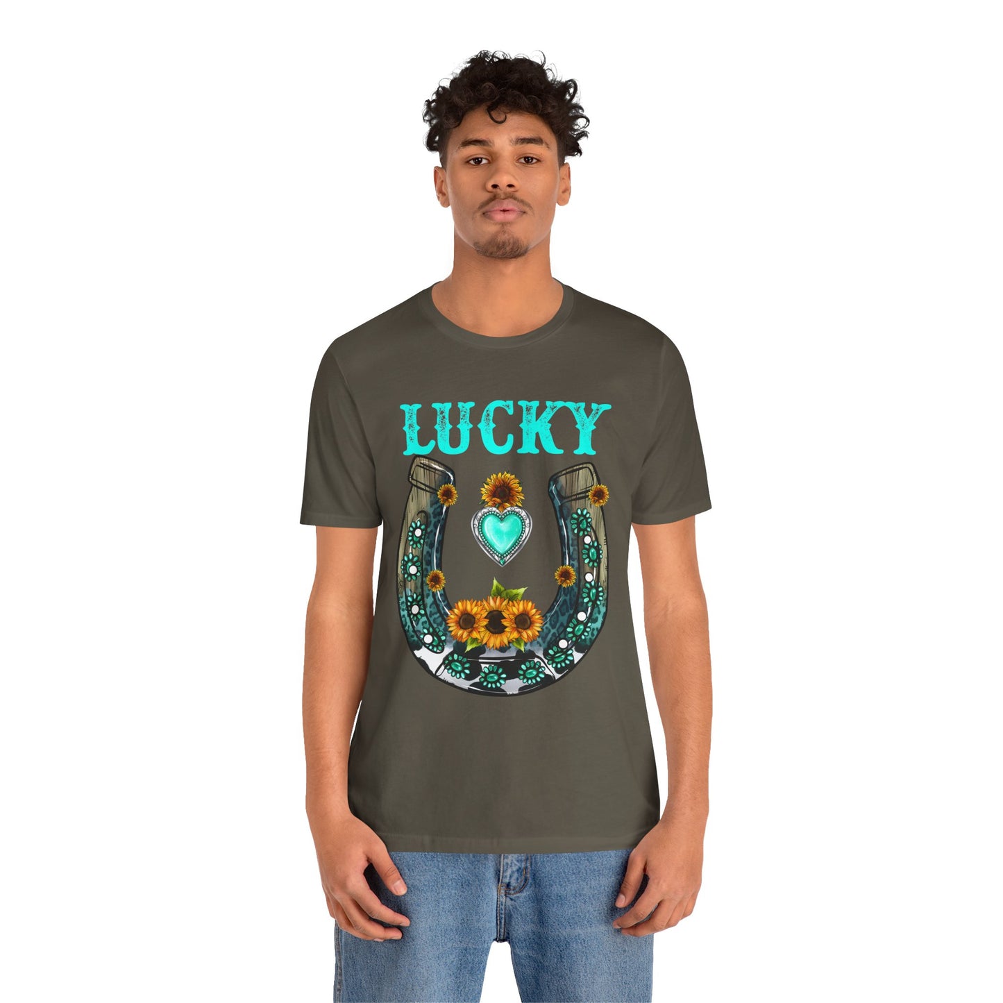 Horse Shoe Lucky Shirt – Western Turquoise Gemstone Texas Sunflowers Tee