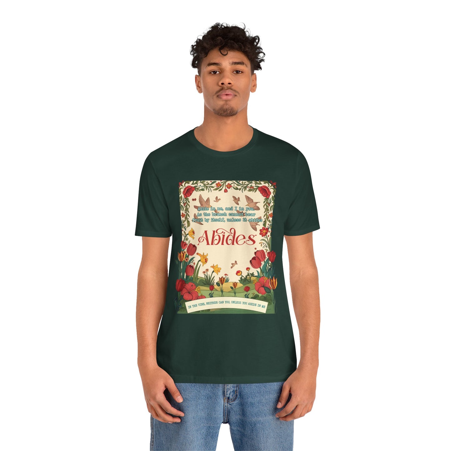 Abide in Me Shirt – Christian John 15:4 Bible Verse Floral Faith Graphic Tee
