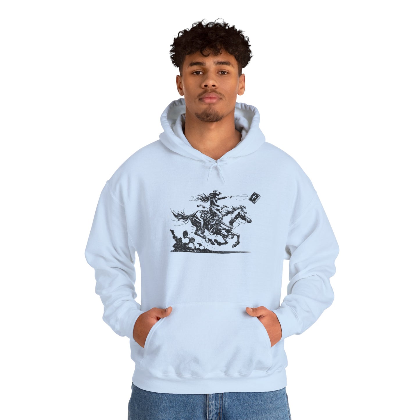 Cowgirl Riding Horse Hoodie – Christian Scripture Western Rodeo Texas Pullover