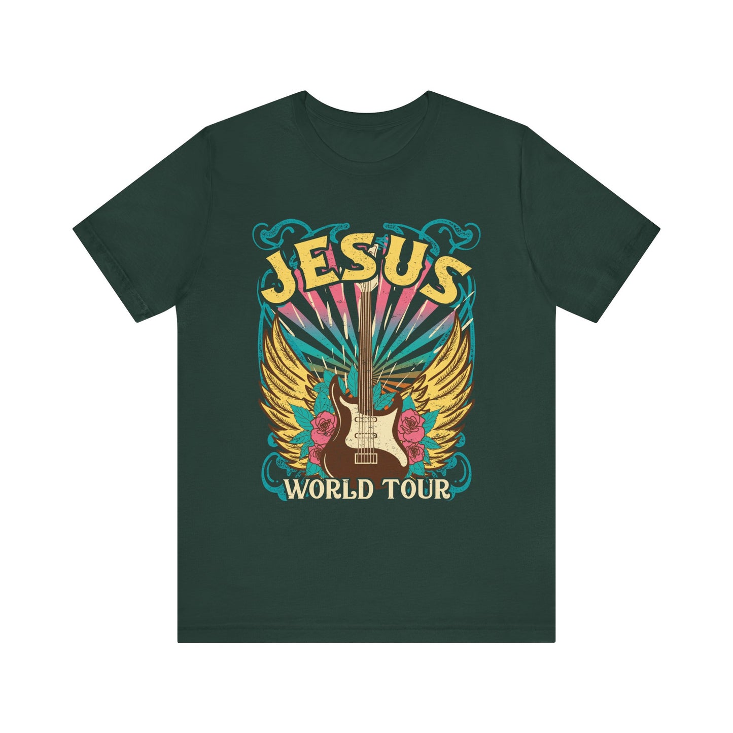 Jesus World Tour Shirt – Retro 70s 80s Rock Concert Guitar Christian Tee