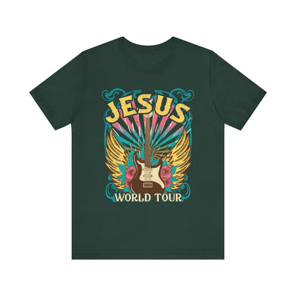 Jesus World Tour Shirt – Retro 70s 80s Rock Concert Guitar Christian Tee