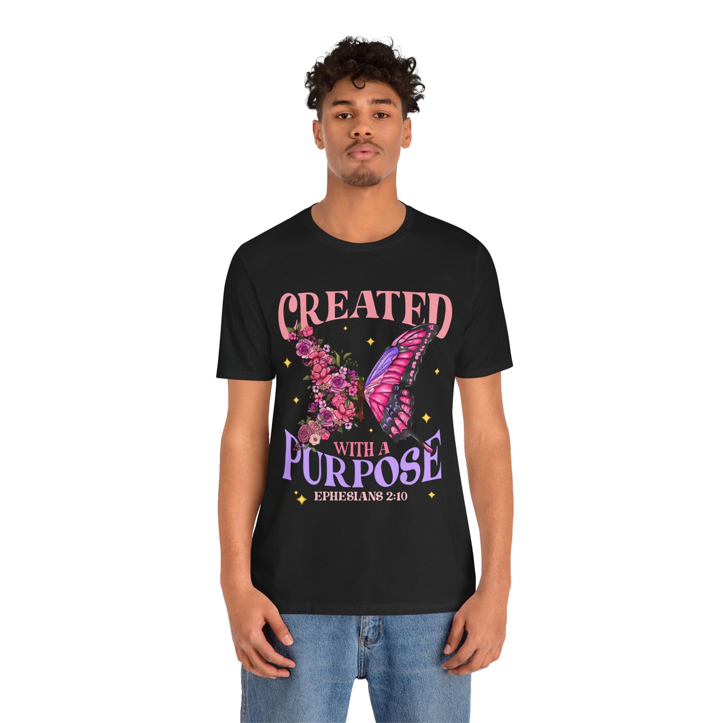Created With a Purpose Shirt – Christian Butterfly Floral Inspirational Faith Tee