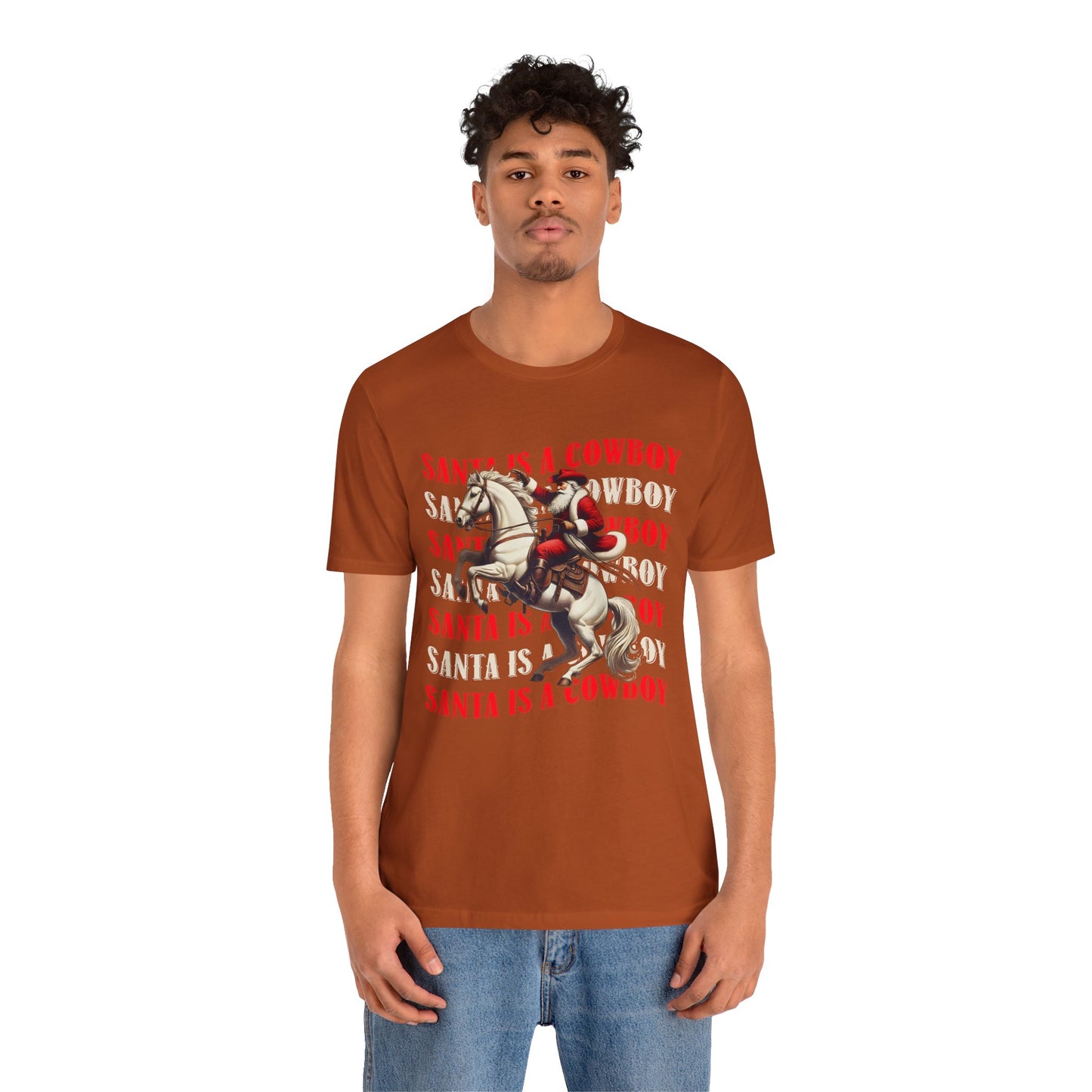 Santa Is a Cowboy Shirt – Western Christmas Tee, Texas Horseback Santa Claus