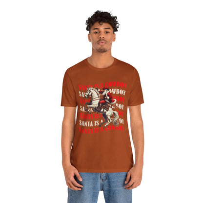 Santa Is a Cowboy Shirt – Western Christmas Tee, Texas Horseback Santa Claus