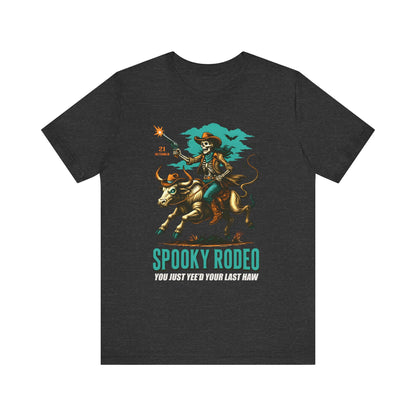 Spooky Rodeo Shirt Skeleton Cowboy Halloween Tee, Western Bull Rider Graphic for Fall