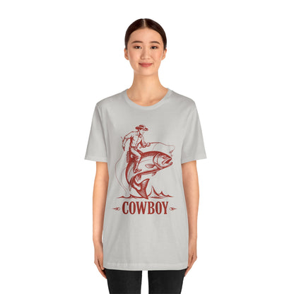 Cowboy Riding a Giant Fish Shirt – Vintage Western Fishing Rodeo Tee