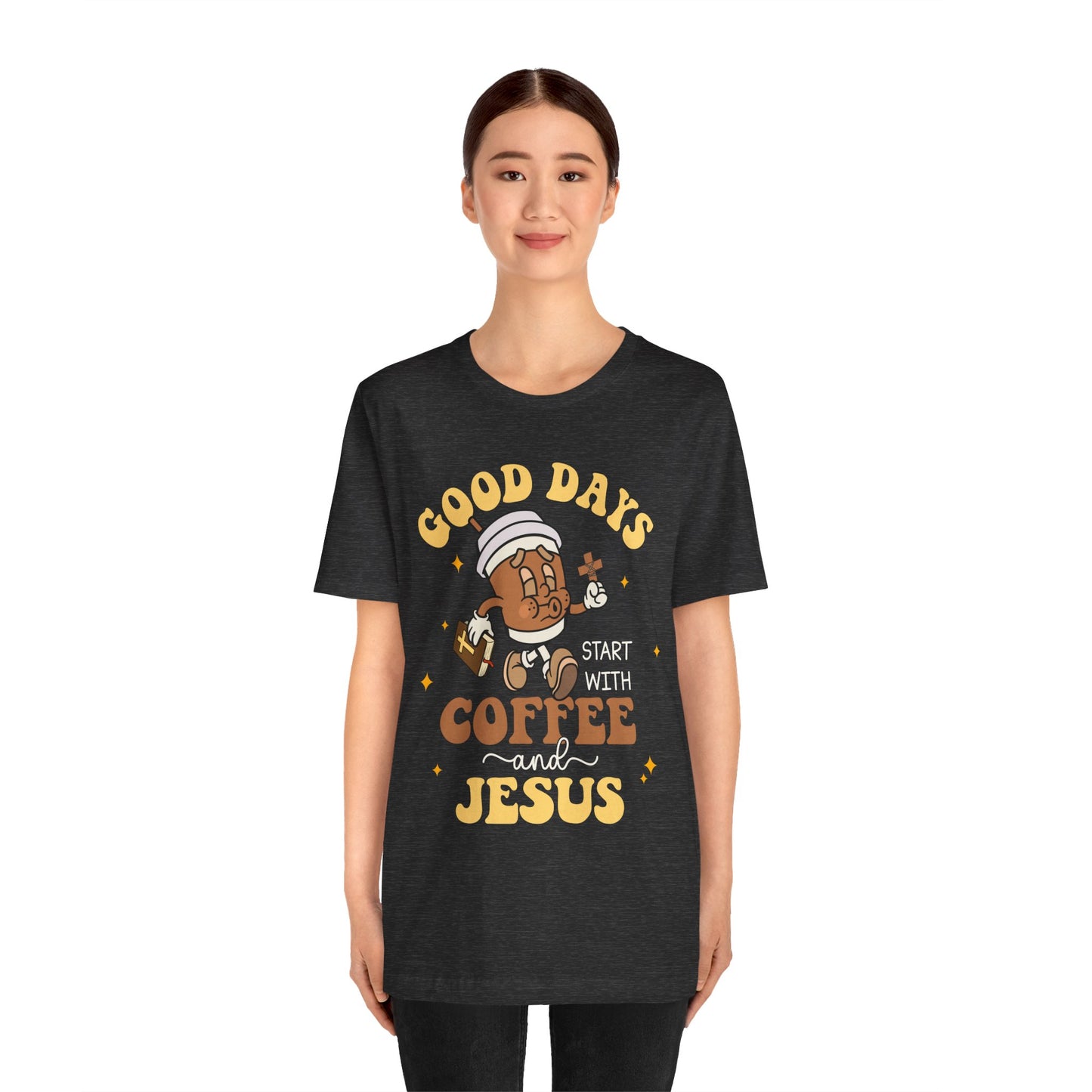 Good Days Start with Coffee & Jesus Shirt – Christian Groovy Prayer Tee