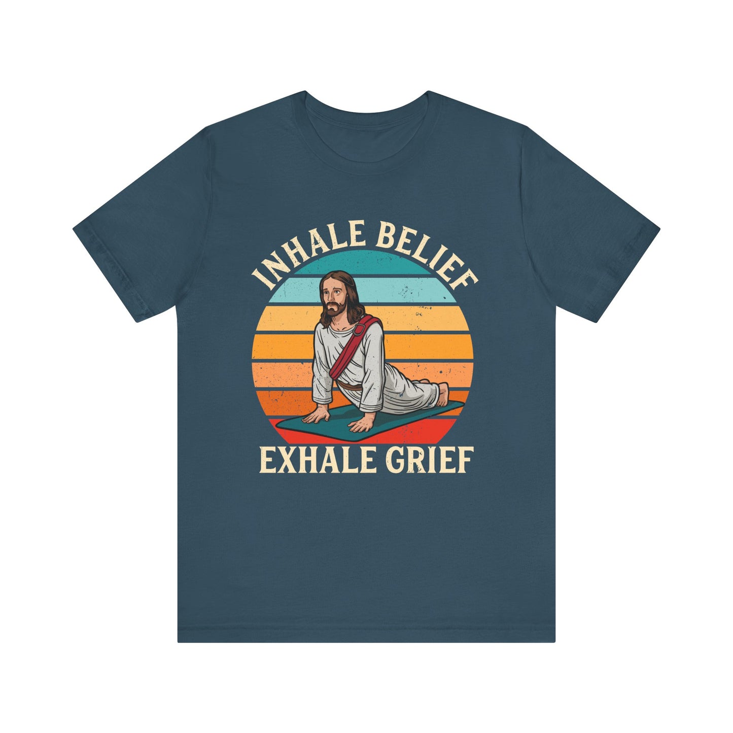 Jesus Inhale Belief Exhale Grief Shirt – Christian Yoga Retro Faith Wellness Tee