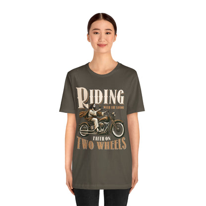 Riding With the Savior Shirt – Christian Biker Motorcycle Faith Graphic Tee
