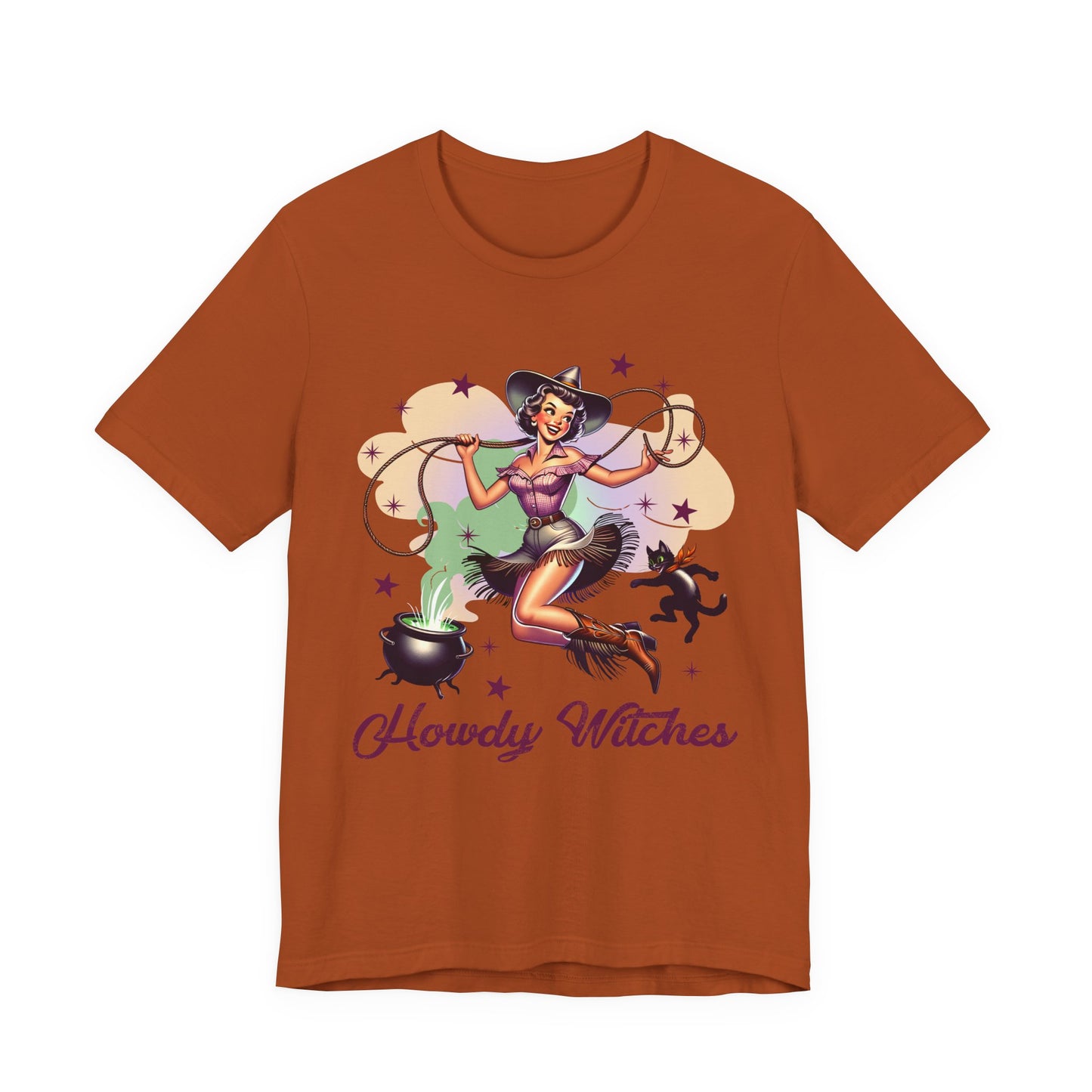 Howdy Witches Cowgirl Halloween Rodeo Western Black Cat T-Shirt