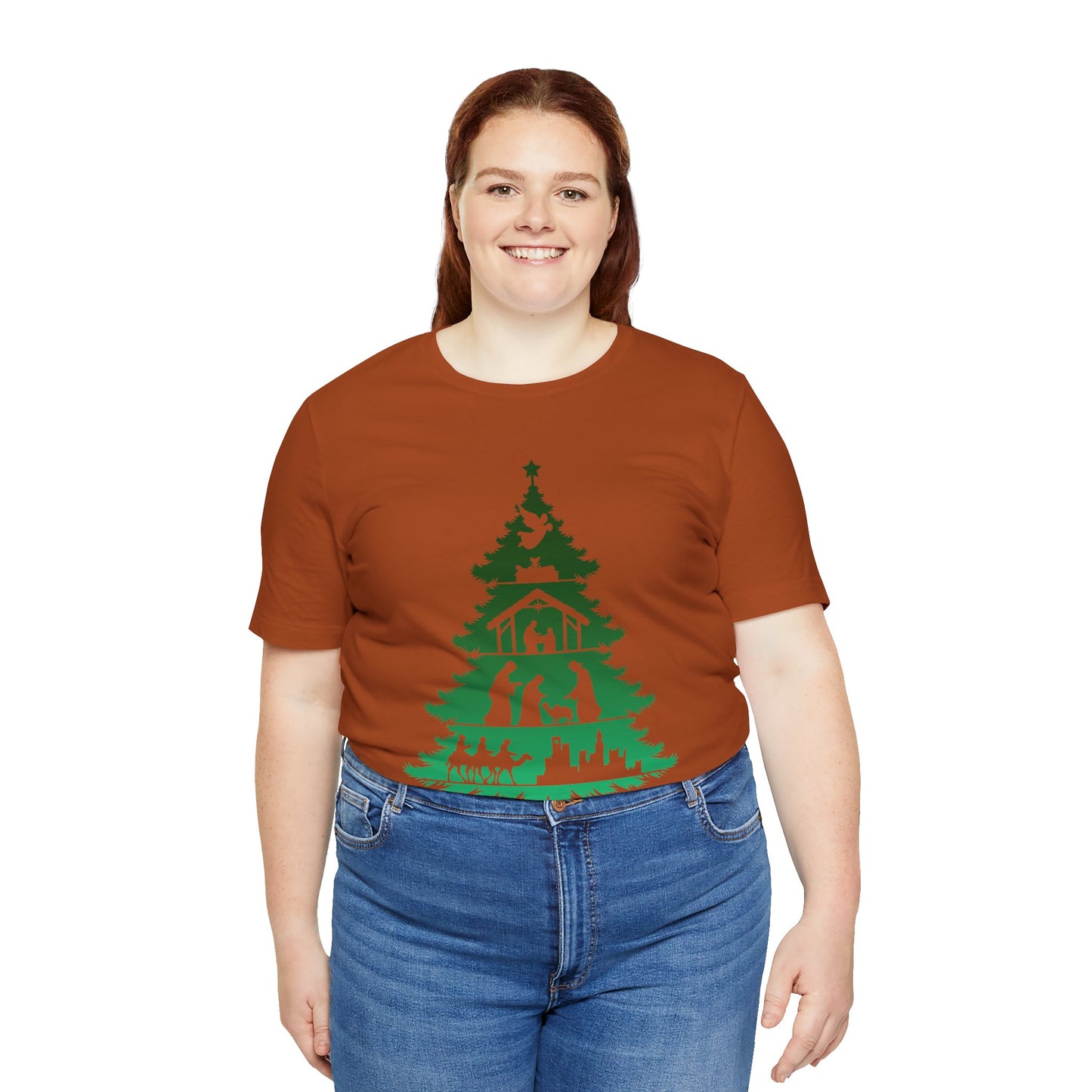 Nativity Christmas Tree Shirt – Christian Faith Holiday Pajama Top Tee
