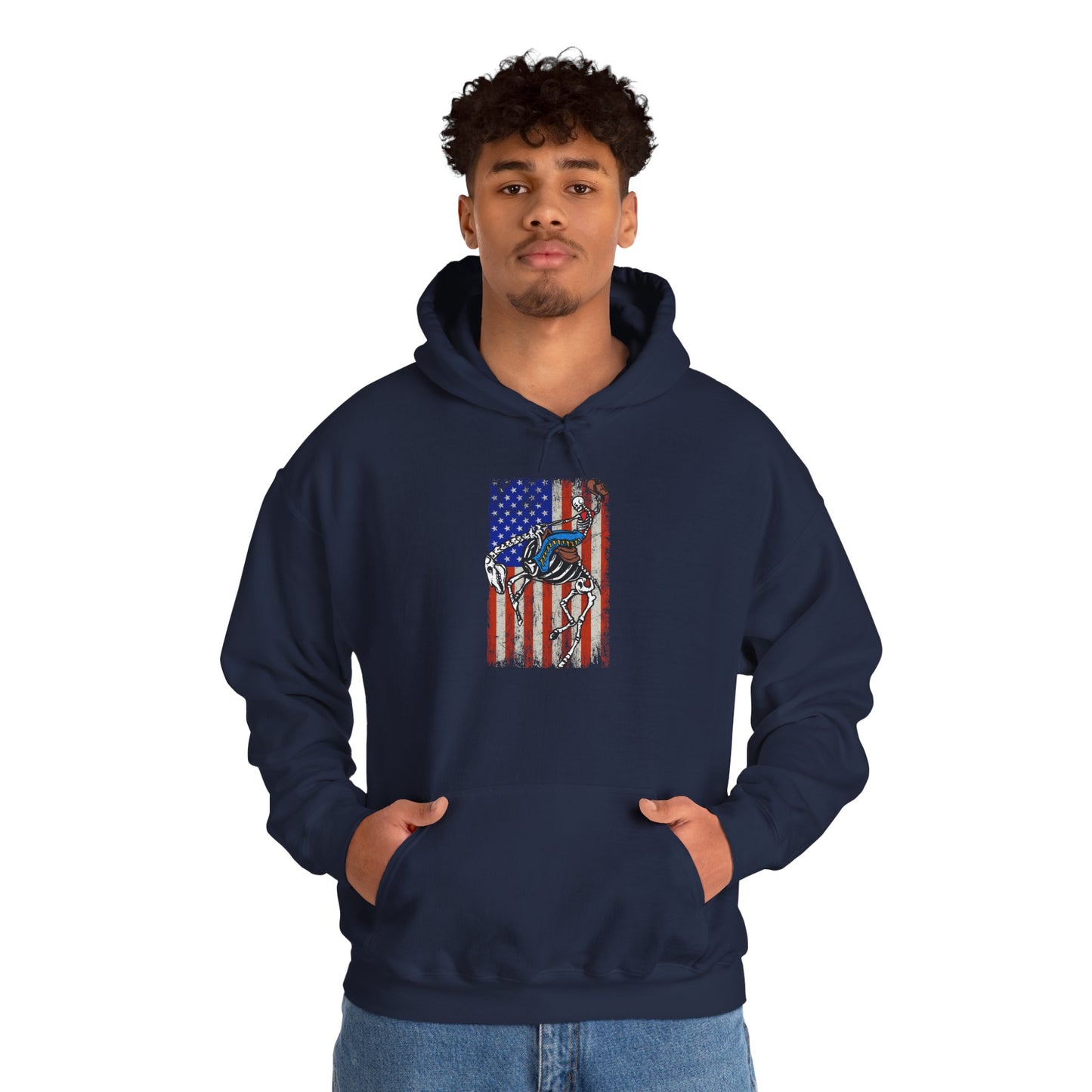 US Flag Skeleton Cowboy Hoodie – Western Horse Riding Rodeo Pullover