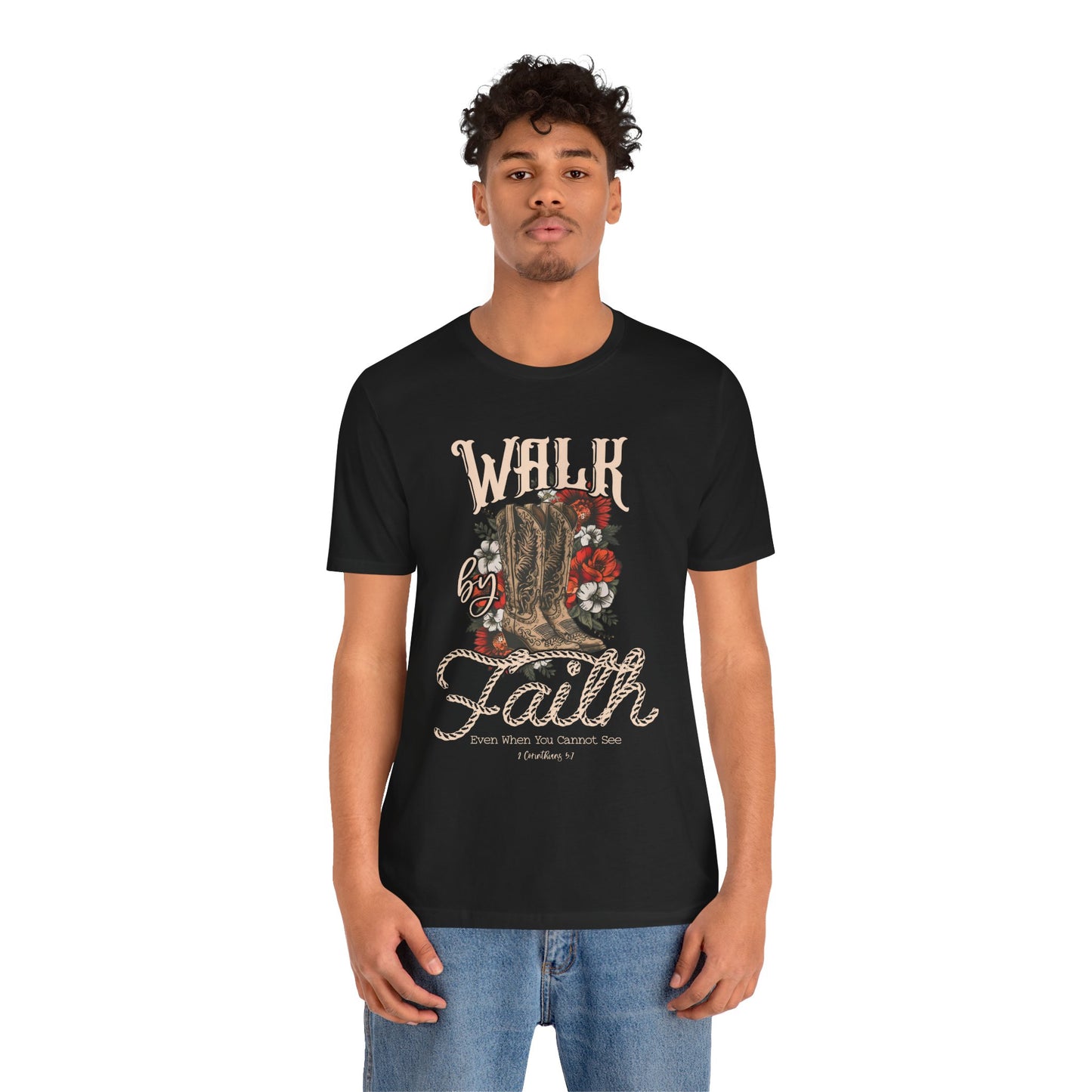 Walk by Faith Shirt – 2 Corinthians 5:7 Christian Jesus Bible Verse Tee
