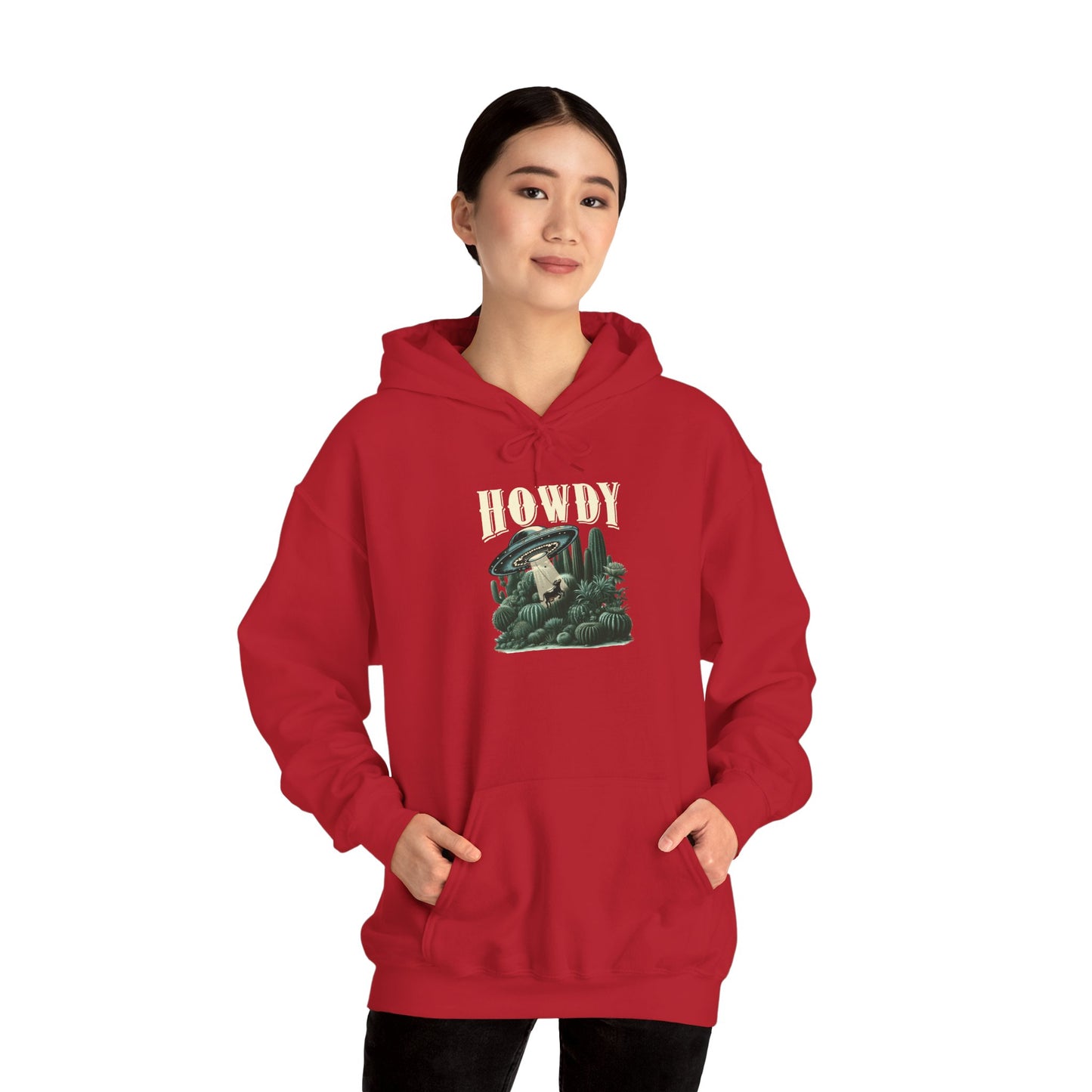 Howdy Cow Abduction Hoodie – Western UFO Rodeo Cactus Desert Texas Pullover