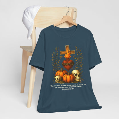 Sacred Heart Halloween Shirt – Jesus Skulls Pumpkins Christian Cross Tee