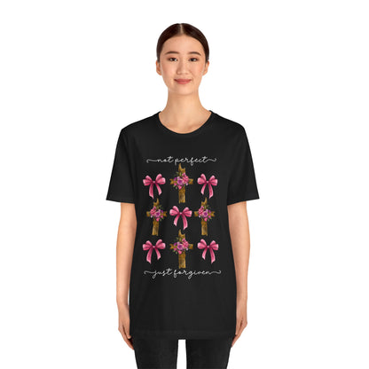 Not Perfect Just Given Shirt – Christian Coquette Bow Cross Faith Tee